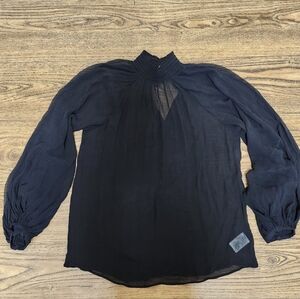 JOIE Size XS silk blouse Black Sheer Romantic Balloon sleeve Whimsgoth Victorian